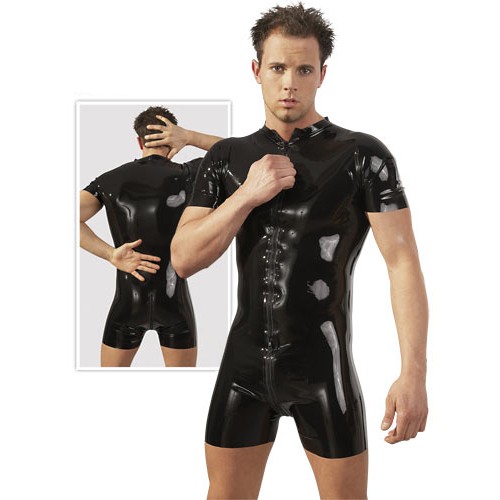 Latex Herren Kurzoverall schwarz